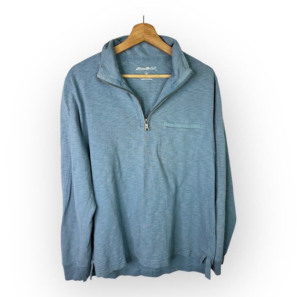 Eddie Bauer Mens size Medium 1/4 Zip Up Pullover Top Blue d1166124